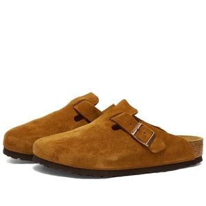 NWT Birkenstock Mens Boston Soft Footbed Mink Suede Leather Clogs Regular Width